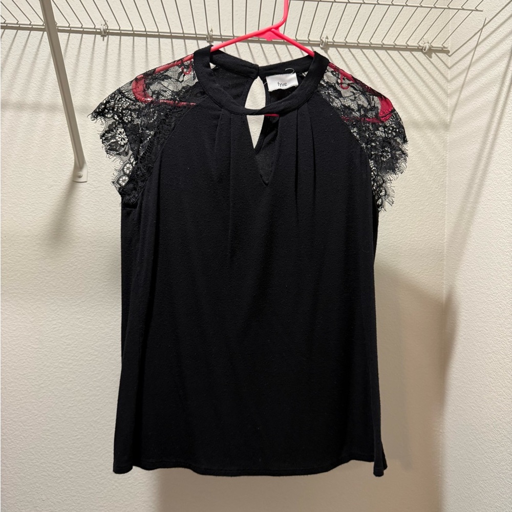 Black Lace Sleeve Women's Top